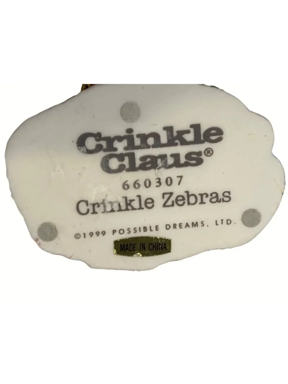 Crinkle Claus Crinkle Zebras Figurine 1999 Possible Dreams Holiday Decor